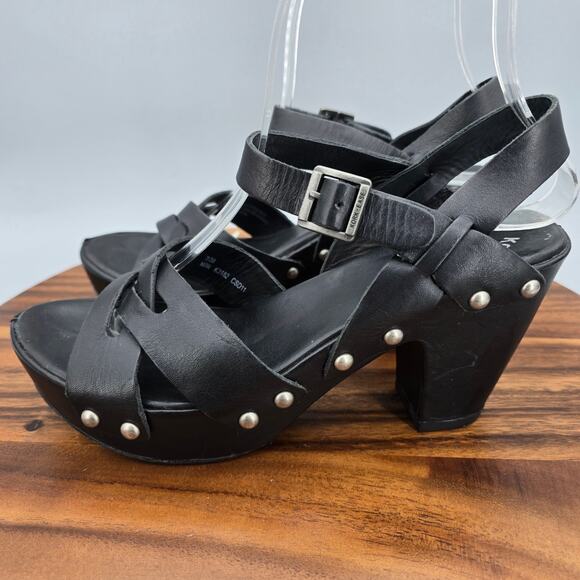 Kork-Ease Deborah Sandals Womens 7 M Black Leather Studded Platform High Heel - Picture 3 of 8
